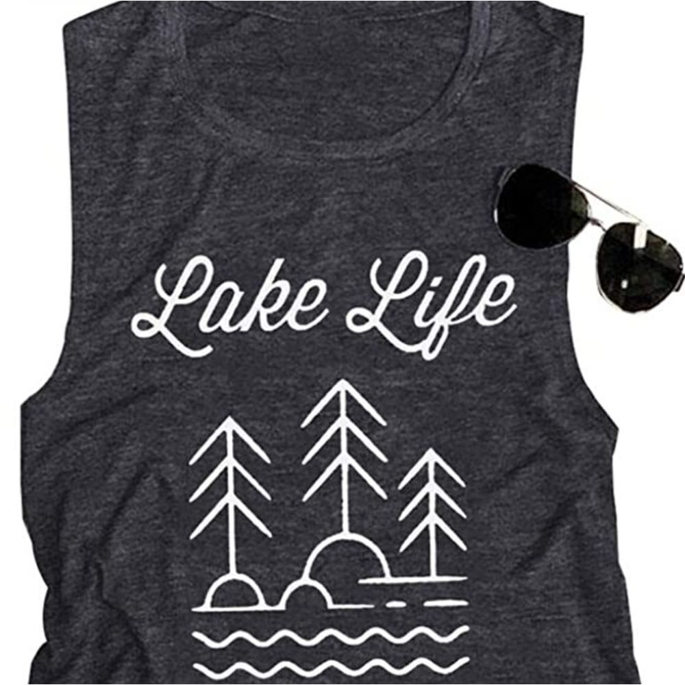 New Small Gray Lake Life Muscle Shirt Sleeveless Top